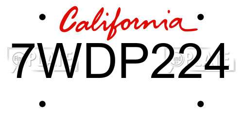 7WDP224 California License Plate