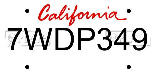 7WDP349 California License Plate