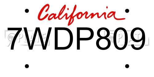 7WDP809 California License Plate