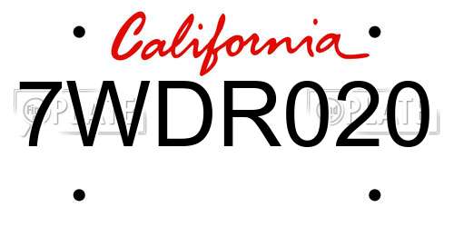 7WDR020 California License Plate