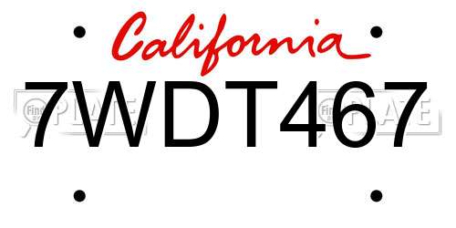 7WDT467 California License Plate