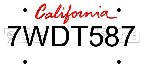 7WDT587 California License Plate