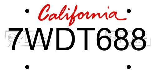 7WDT688 California License Plate