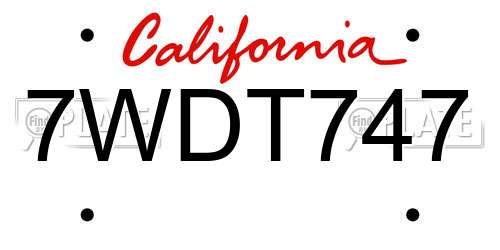 7WDT747 California License Plate