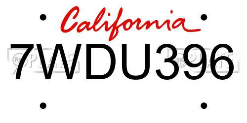 7WDU396 California License Plate