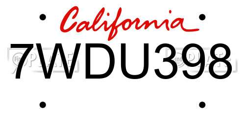 7WDU398 California License Plate