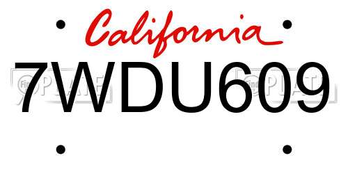 7WDU609 California License Plate