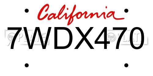 7WDX470 California License Plate