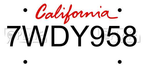 7WDY958 California License Plate
