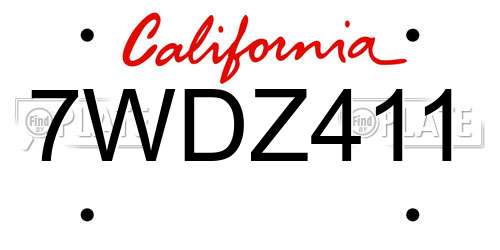 7WDZ411 California License Plate