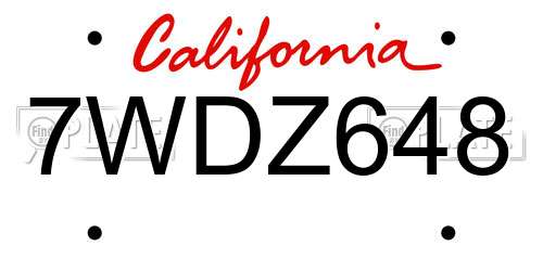 7WDZ648 California License Plate