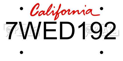 7WED192 California License Plate