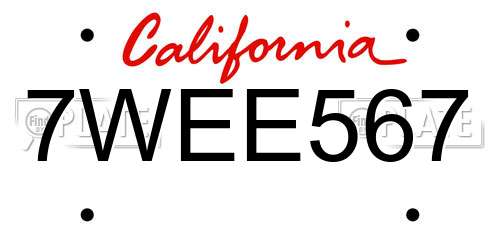 7WEE567 California License Plate