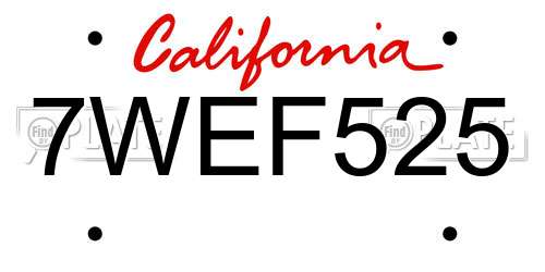 7WEF525 California License Plate