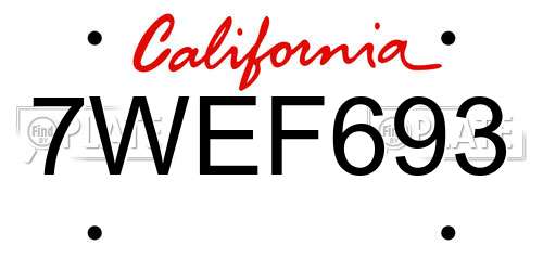 7WEF693 California License Plate