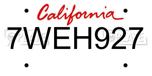 7WEH927 California License Plate
