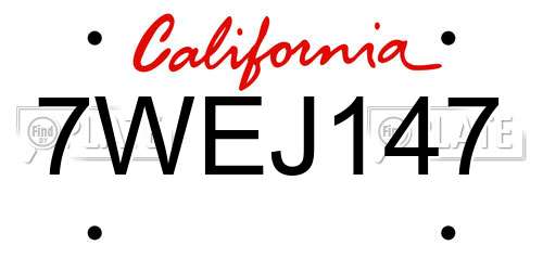 7WEJ147 California License Plate