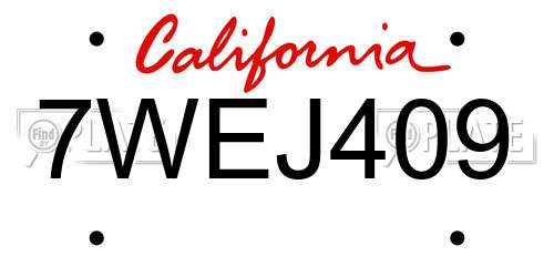 7WEJ409 California License Plate