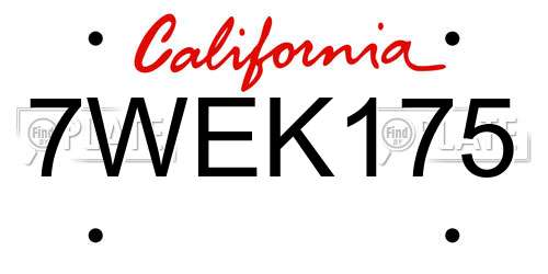 7WEK175 California License Plate