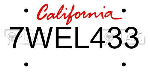 7WEL433 California License Plate