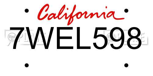 7WEL598 California License Plate