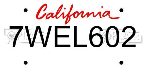 7WEL602 California License Plate