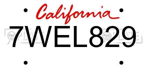 7WEL829 California License Plate