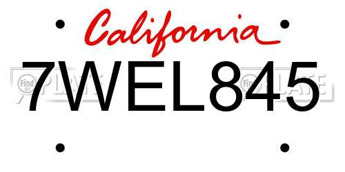 7WEL845 California License Plate