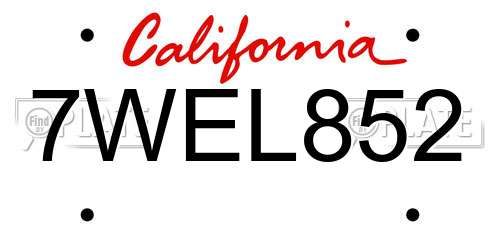 7WEL852 California License Plate