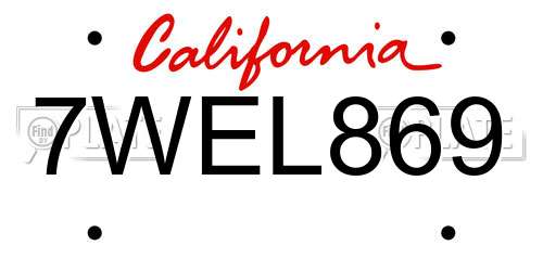 7WEL869 California License Plate