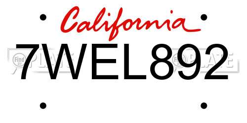 7WEL892 California License Plate