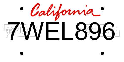 7WEL896 California License Plate