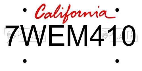 7WEM410 California License Plate