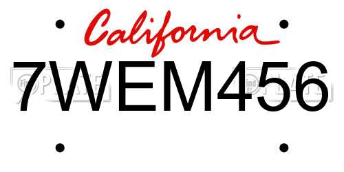 7WEM456 California License Plate
