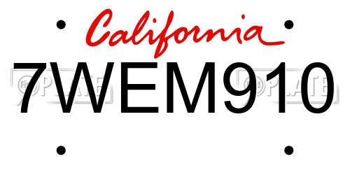 7WEM910 California License Plate