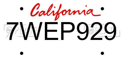 7WEP929 California License Plate