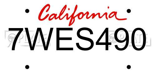7WES490 California License Plate