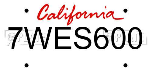 7WES600 California License Plate