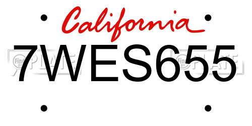 7WES655 California License Plate
