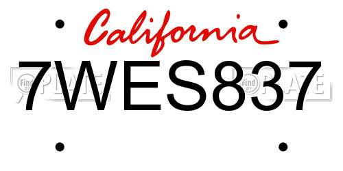 7WES837 California License Plate