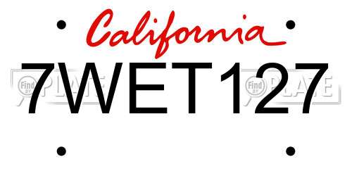 7WET127 California License Plate