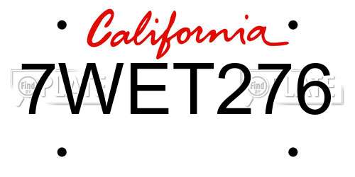 7WET276 California License Plate