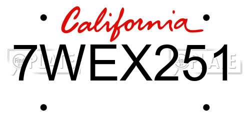 7WEX251 California License Plate