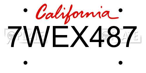 7WEX487 California License Plate