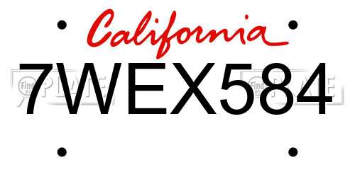 7WEX584 California License Plate