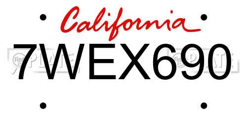 7WEX690 California License Plate