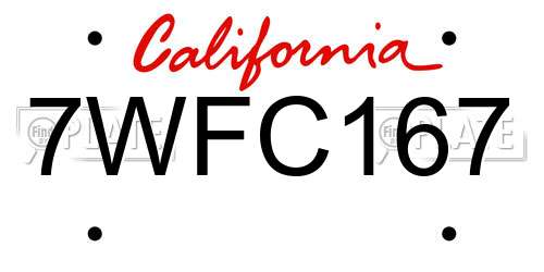 7WFC167 California License Plate
