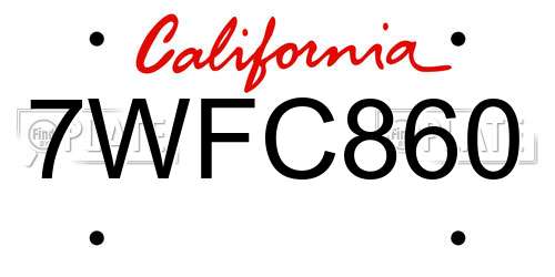 7WFC860 California License Plate