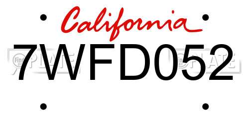 7WFD052 California License Plate