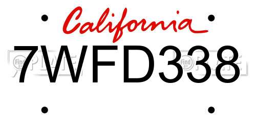 7WFD338 California License Plate